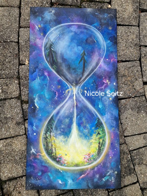 Leinwandbild (Original) * Sanduhr "Neue Welt" * 50 x 100 cm * Universum